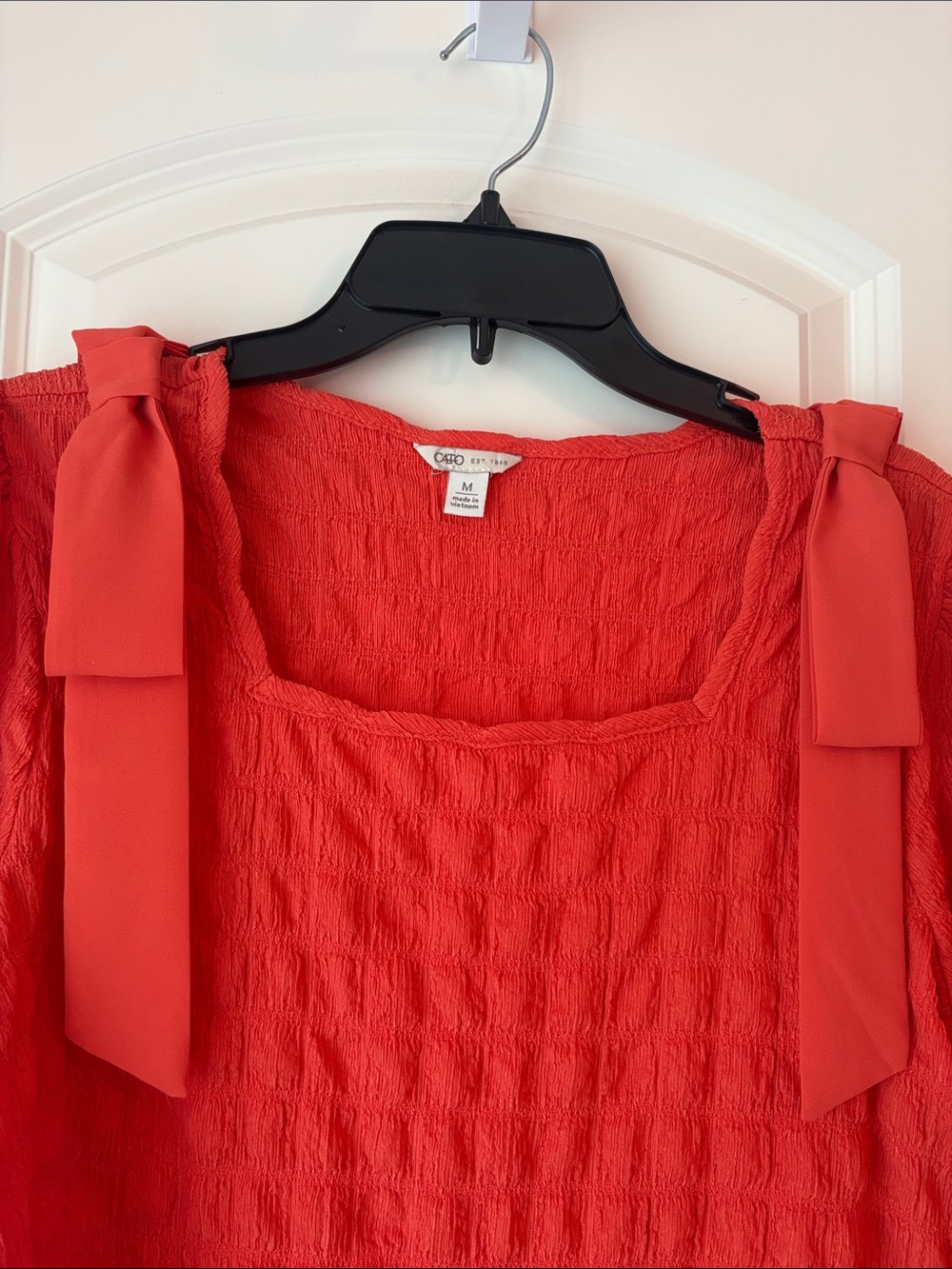 Cato Orange Textured Square-Neck Top with Shoulder Ties Size Medium - Picture 6 of 8